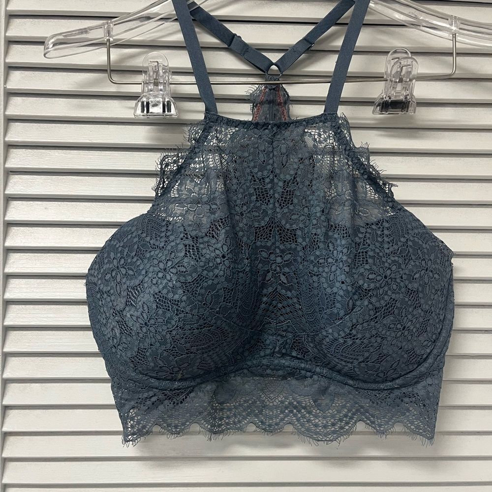 Victorias Secret Pink Push Up High Neck Lace Bralette Large DD